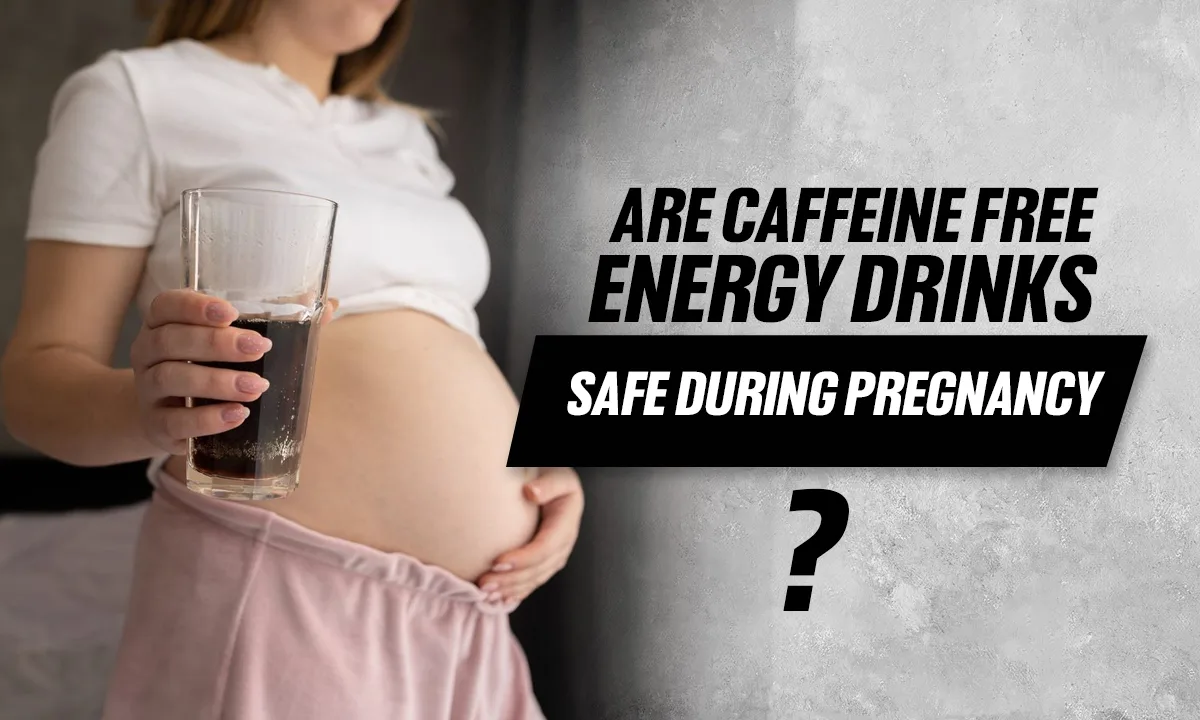 A selection of healthy, caffeine-free energy drinks suitable for pregnant women, shown on a clean kitchen counter with natural ingredients like fruits and herbs.
